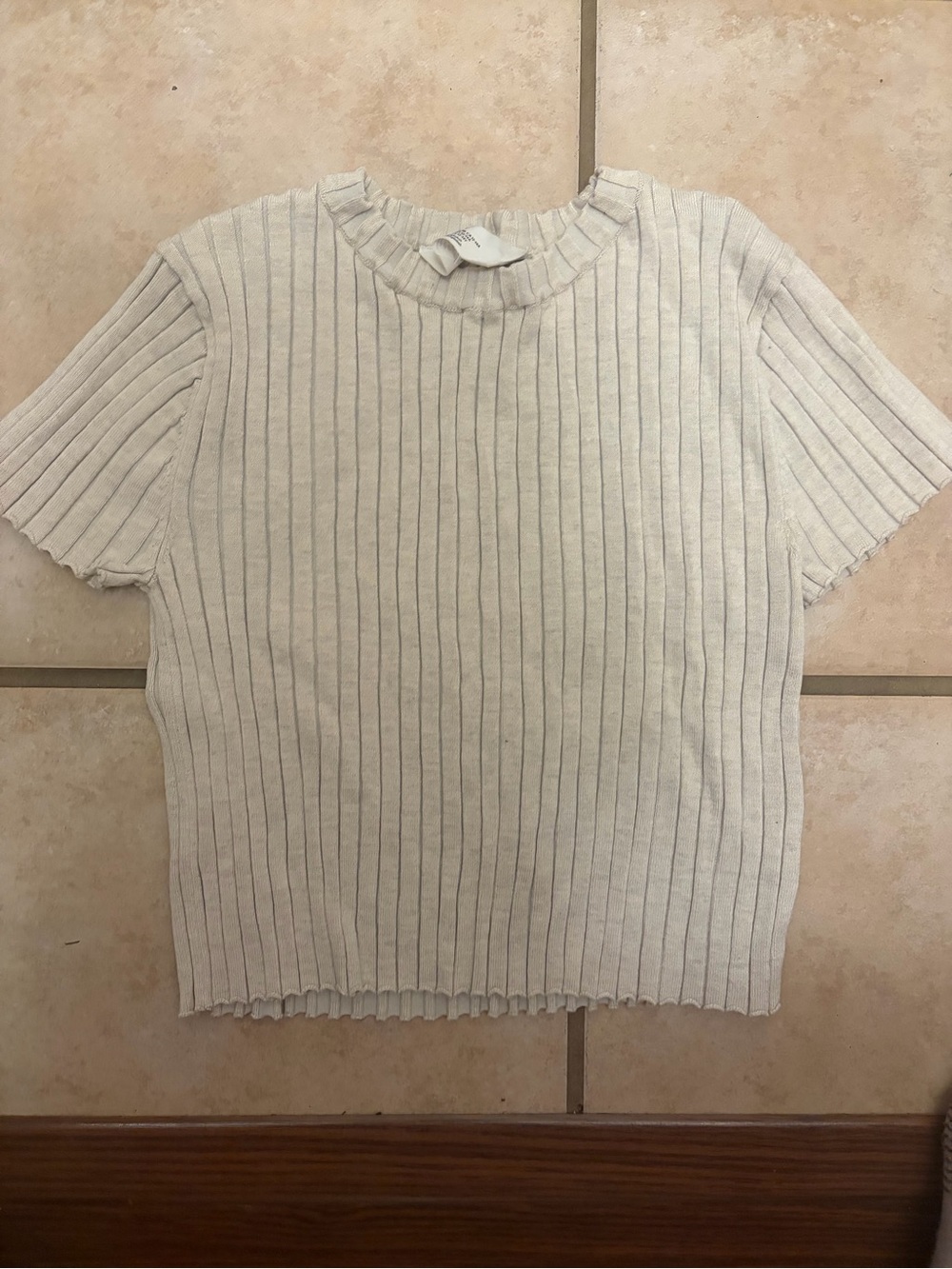 Youth H&M ribbed Short Sleeve Knit Top in Light Beige